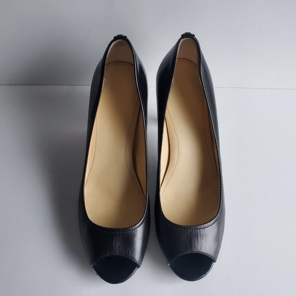 Women's size 11 Classic Black Heels Open Toe Casual Office Siren Career Wear - Picture 3 of 12